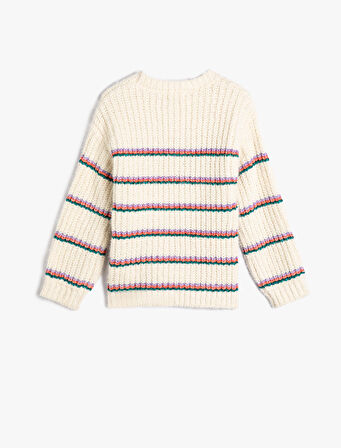 Örme Kazak Uzun Kollu Yuvarlak Yaka Fitilli