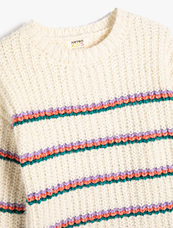 Örme Kazak Uzun Kollu Yuvarlak Yaka Fitilli