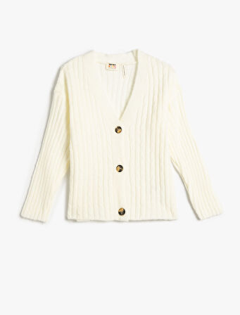 Hırka Triko Yumuşak Dokulu V Yaka Düğmeli Uzun Kollu