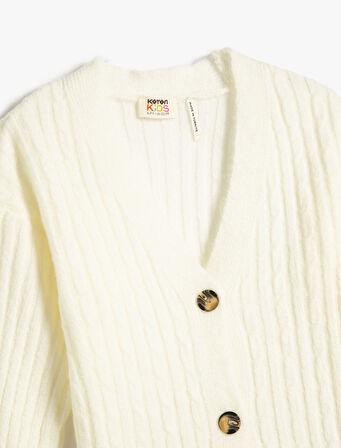 Hırka Triko Yumuşak Dokulu V Yaka Düğmeli Uzun Kollu