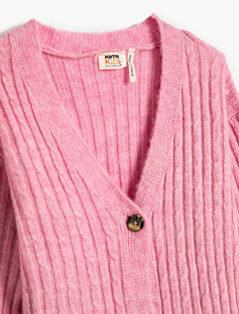 Hırka Triko Yumuşak Dokulu V Yaka Düğmeli Uzun Kollu