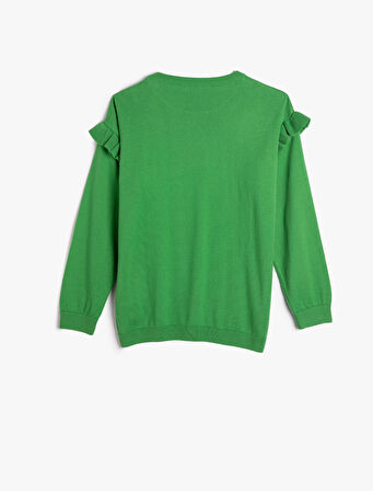Basic Sweatshirt Fırfır Detaylı Bisiklet Yaka Uzun Kollu