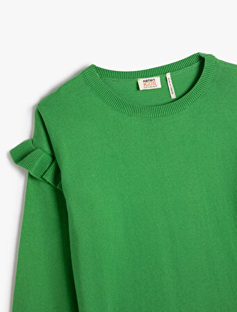 Basic Sweatshirt Fırfır Detaylı Bisiklet Yaka Uzun Kollu