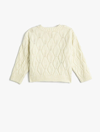 Örgü Kazak Çiçek İşlemeli Ajurlu Bisiklet Yaka 