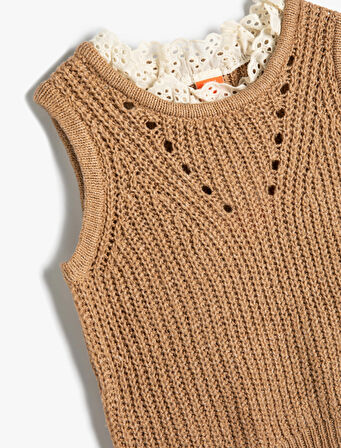 Örgü Süveter Yuvarlak Yaka Kolsuz 