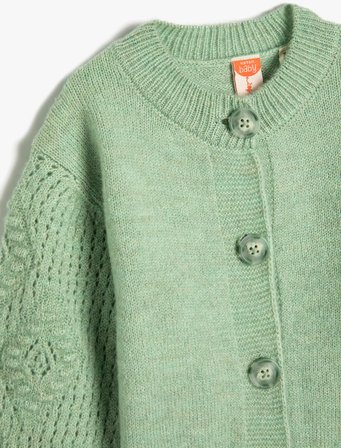 Hırka Örgü Oversize Uzun Kollu Düğmeli Yuvarlak Yaka