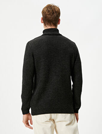 Boğazlı Kazak Triko Uzun Kollu Ribanalı Dokulu