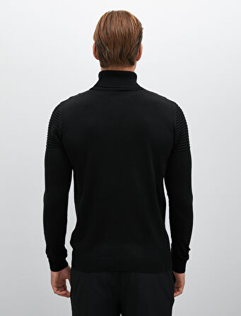 Balıkçı Yaka Kazak Slim Fit Dokulu Uzun Kollu