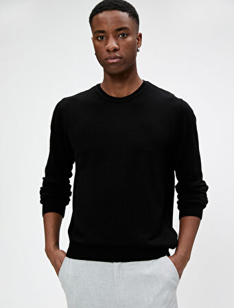 Basic Triko Kazak Bisiklet Yaka Dar Kesim Uzun Kollu