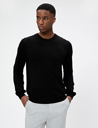 Basic Triko Kazak Bisiklet Yaka Dar Kesim Uzun Kollu