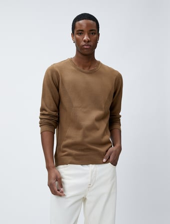 Basic Kazak Bisiklet Yaka Slim Fit Uzun Kollu Dokulu