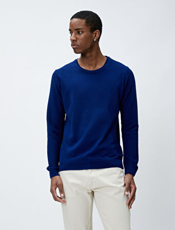 Basic Kazak Bisiklet Yaka Slim Fit Uzun Kollu Dokulu