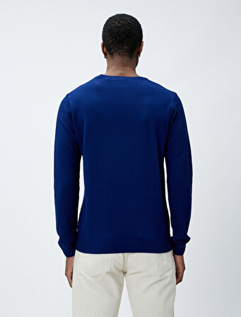 Basic Kazak Bisiklet Yaka Slim Fit Uzun Kollu Dokulu