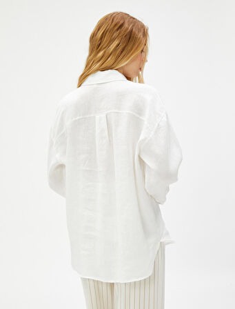 Keten Gömlek Oversize Uzun Kollu Düğmeli