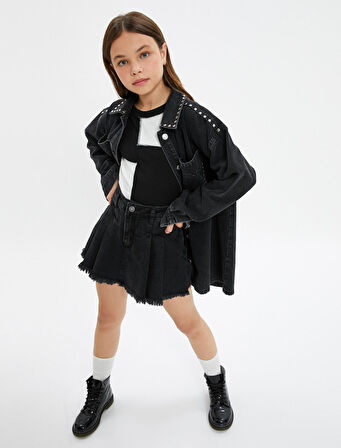 Kot Etek Pileli Mini Pamuklu