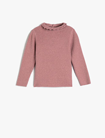 Basic Sweatshirt Dik İşlemeli Yaka Arkadan Düğmeli Uzun Kollu