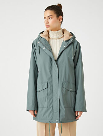 Anorak Mont Kapüşonlu Fermuarlı Cepli Peluş Detaylı