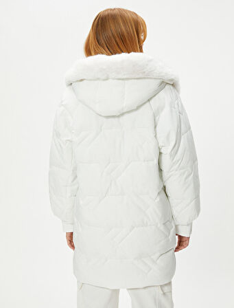 Şişme Mont Kapüşonlu Fermuarlı Çıkarılabilir Suni Kürklü