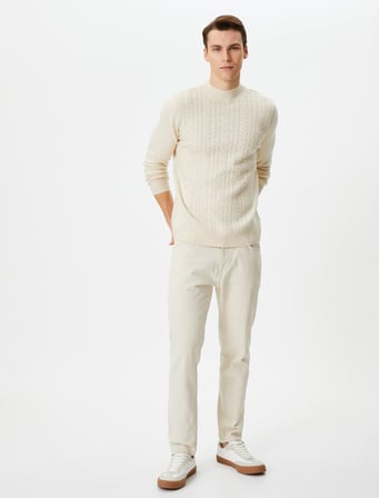Yarım Balıkçı Yaka Kazak Triko Slim Fit Örgü Dokulu