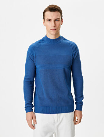 Triko Kazak Slim Fit Dokulu Bisiklet Yaka Uzun Kollu