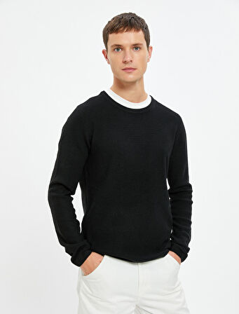 Triko Kazak Bisiklet Yaka Dokulu Uzun Kollu