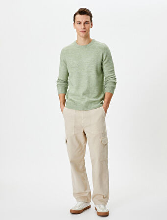 Triko Kazak Basic Bisiklet Yaka Slim Fit Dokulu