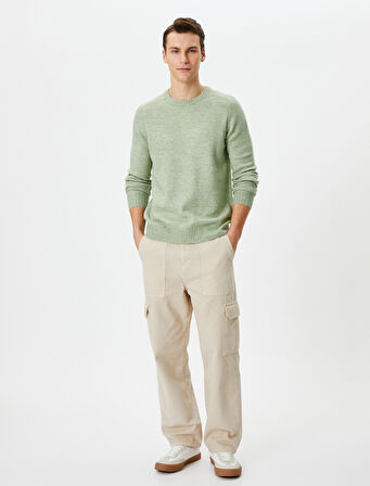 Triko Kazak Basic Bisiklet Yaka Slim Fit Dokulu