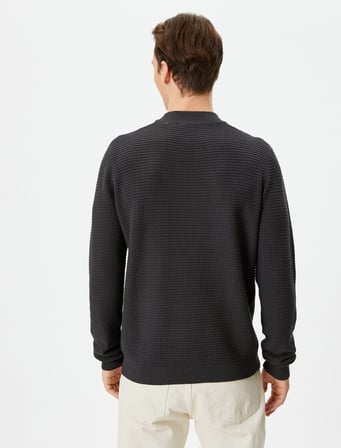 Slim Fit Kazak Triko Basic Bisiklet Yaka Dokulu