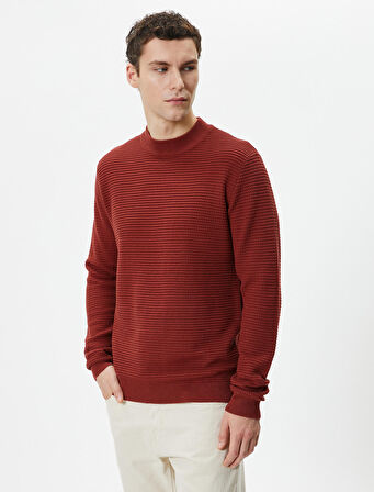 Slim Fit Kazak Triko Basic Bisiklet Yaka Dokulu