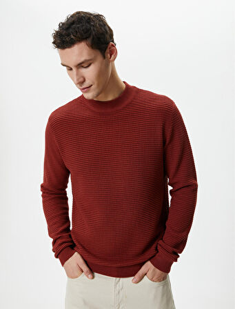 Slim Fit Kazak Triko Basic Bisiklet Yaka Dokulu
