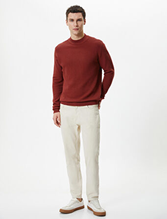Slim Fit Kazak Triko Basic Bisiklet Yaka Dokulu