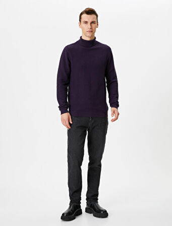 Balıkçı Yaka Kazak Triko Slim Fit Dokulu Uzun Kollu