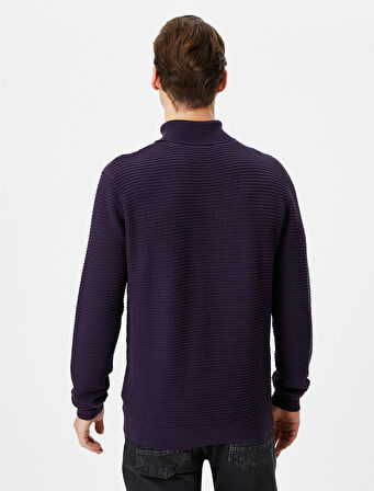 Balıkçı Yaka Kazak Triko Slim Fit Dokulu Uzun Kollu