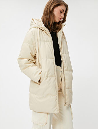 Şişme Mont Kapüşonlu Cepli Midi Boy