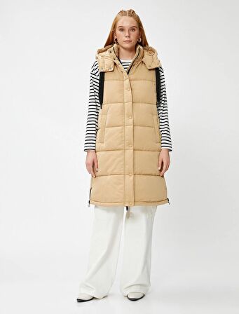 Koton Kadın Uzun Şişme Yelek Kapüşonlu Cepli 4WAK20131EW