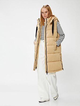 Koton Kadın Uzun Şişme Yelek Kapüşonlu Cepli 4WAK20131EW