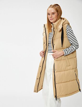 Koton Kadın Uzun Şişme Yelek Kapüşonlu Cepli 4WAK20131EW