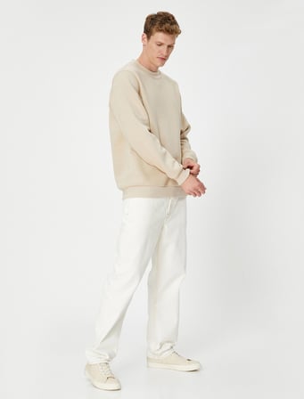 Basic Sweatshirt Bisiklet Yaka Uzun Kollu Şardonlu