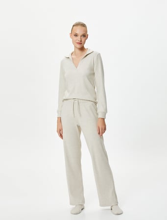 Pijama Üstü Polo Yaka Yumuşak Dokulu Uzun Kollu
