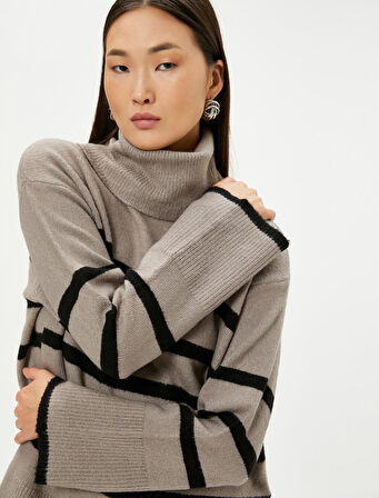 Boğazlı Kazak Triko Uzun Kollu Ribanalı