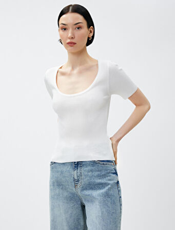 Kısa Kollu Triko Kazak U Yaka