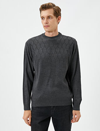 Bisiklet Yaka Kazak Slim Fit Dokulu Ribanalı Uzun Kollu