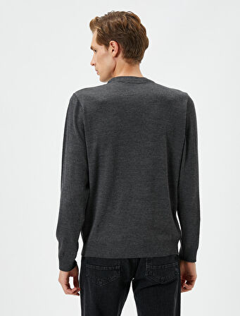 Bisiklet Yaka Kazak Slim Fit Dokulu Ribanalı Uzun Kollu