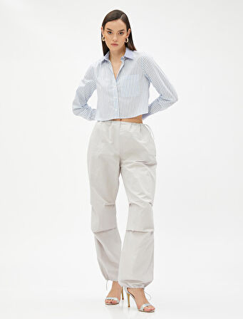 Crop Gömlek Cep Detaylı Pamuklu