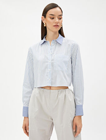 Crop Gömlek Cep Detaylı Pamuklu