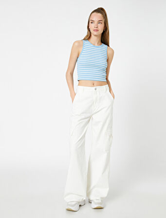 Crop Fitilli Atlet Halter Yaka Biye Detaylı