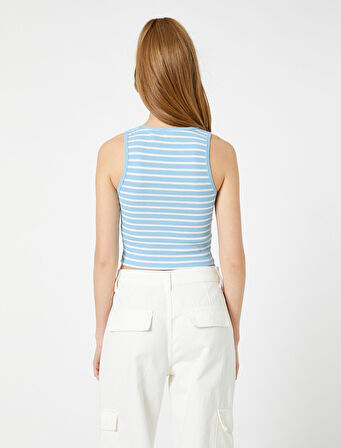 Crop Fitilli Atlet Halter Yaka Biye Detaylı