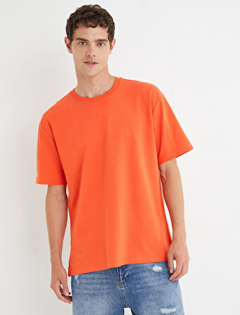Basic Oversize Tişört Bisiklet Yaka Kısa Kollu Pamuklu