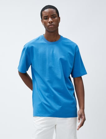 Basic Oversize Tişört Bisiklet Yaka Kısa Kollu Pamuklu