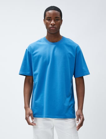 Basic Oversize Tişört Bisiklet Yaka Kısa Kollu Pamuklu